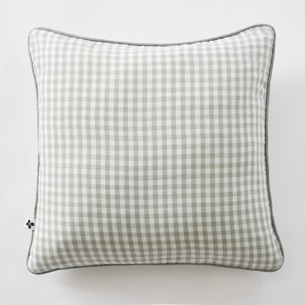 Coussin déhoussable avec passepoil 45x45 cm Gaze de coton tissée teinte VICKIE Eucalyptus