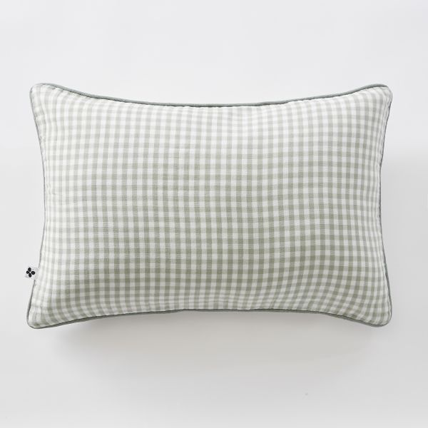 Coussin déhoussable avec passepoil 40x60 cm Gaze de coton tissée teinte VICKIE Eucalyptus
