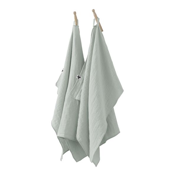 Lot de 2 essuie-mains 50x70 cm Gaze de coton unie GAÏA Eucalyptus