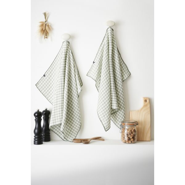 Lot de 2 essuie-mains 50x70 cm Gaze de coton tissée teinte VICKIE Eucalyptus