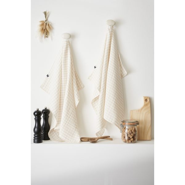 Lot de 2 essuie-mains 50x70 cm Gaze de coton tissée teinte VICKIE Pampa