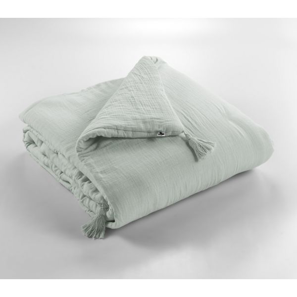 Edredon 150x150 cm Gaze de coton unie GAÏA Eucalyptus