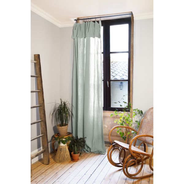 Rideau ajustable + 8 anneaux pince 140x300 cm Gaze de coton unie GAÏA Eucalyptus