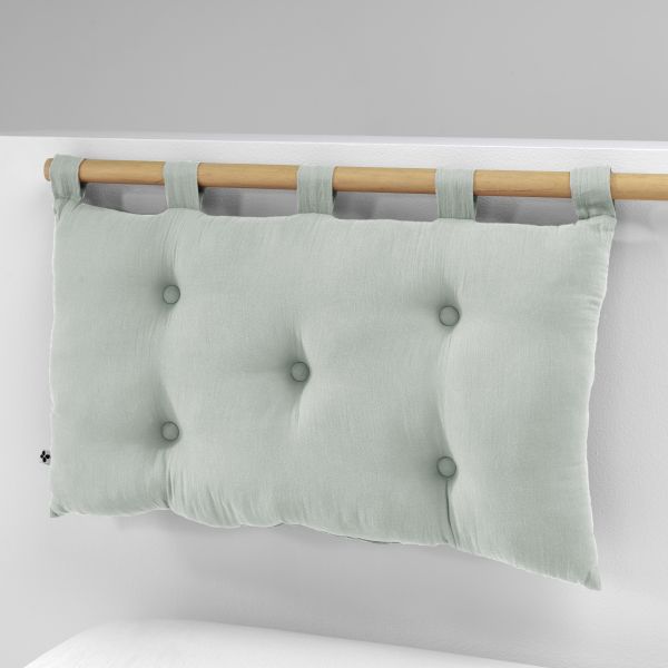 Tête de lit 5 boutons avec passants 50x80 cm Gaze de coton unie GAÏA Eucalyptus