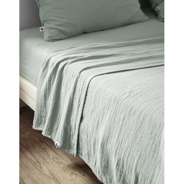 Drap plat 240x300 cm Gaze de coton unie GAÏA Eucalyptus