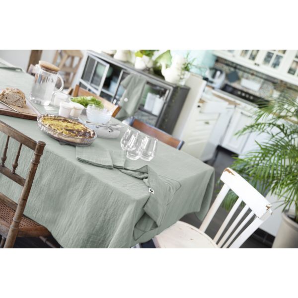Nappe rectangle 150x350 cm Gaze de coton unie GAÏA Eucalyptus