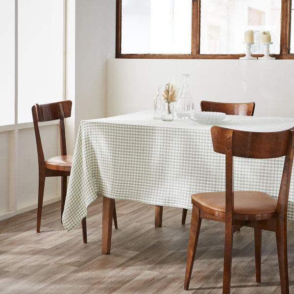 Nappe rectangle 150x350 cm Gaze de coton tissée teinte VICKIE Eucalyptus
