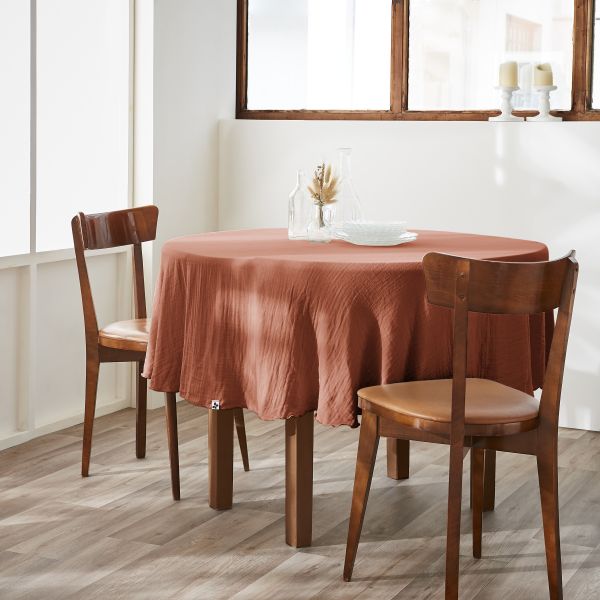 Nappe ronde 180 cm Gaze de coton unie GAÏA Terracotta