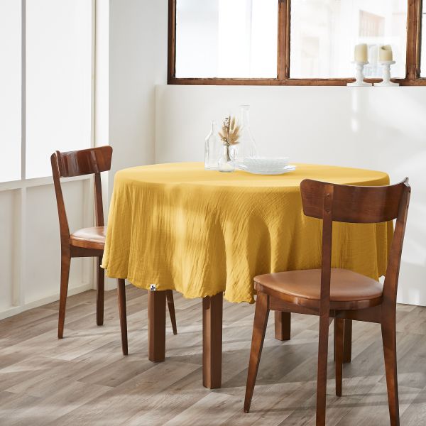 Nappe ronde 180 cm Gaze de coton unie GAÏA Safran