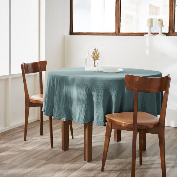 Nappe ronde 180 cm Gaze de coton unie GAÏA Canard
