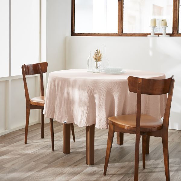 Nappe ronde 180 cm Gaze de coton unie GAÏA Guimauve