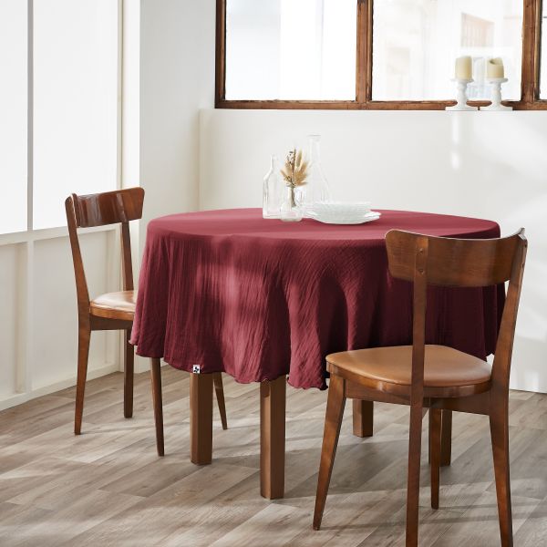 Nappe ronde 180 cm Gaze de coton unie GAÏA Lie de vin