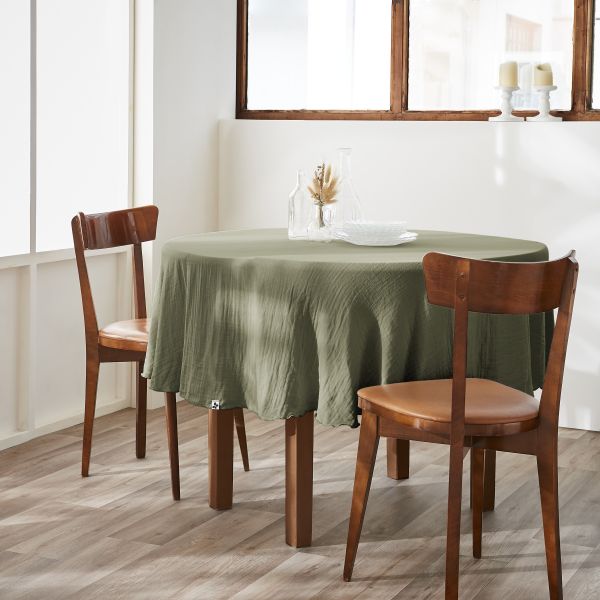 Nappe ronde 180 cm Gaze de coton unie GAÏA Romarin