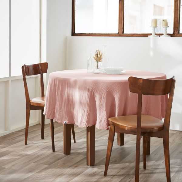 Nappe ronde 180 cm Gaze de coton unie GAÏA Rose pêche