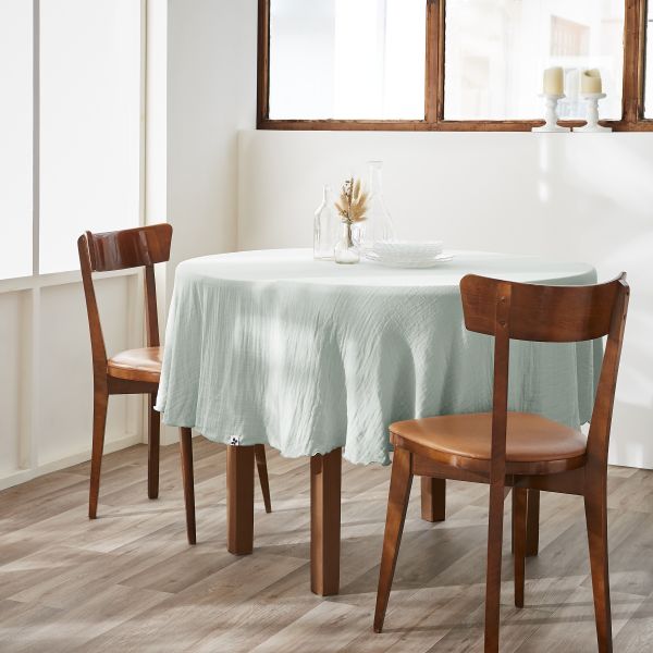 Nappe ronde 180 cm Gaze de coton unie GAÏA Eucalyptus