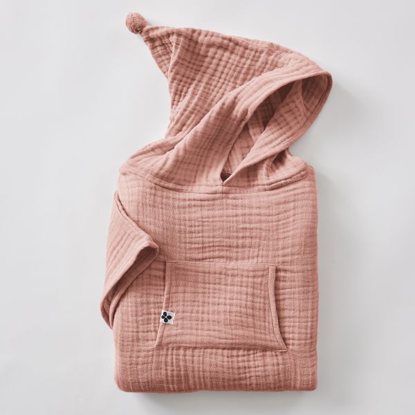 Poncho enfant mixte 2/5 ans Gaze de coton unie GAÏA Rose pêche