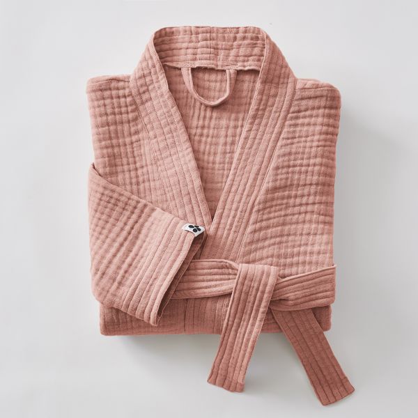 Peignoir kimono mixte S/M Gaze de coton unie GAÏA Rose pêche