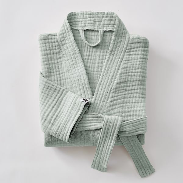 Peignoir kimono mixte S/M Gaze de coton unie GAÏA Eucalyptus