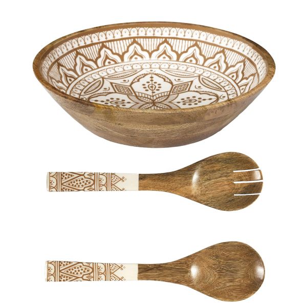 Set Saladier + Couverts en manguier Mira Orange