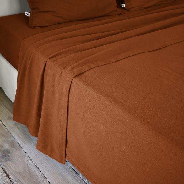 Drap plat 240x300 cm Flanelle unie CANDICE Tomette