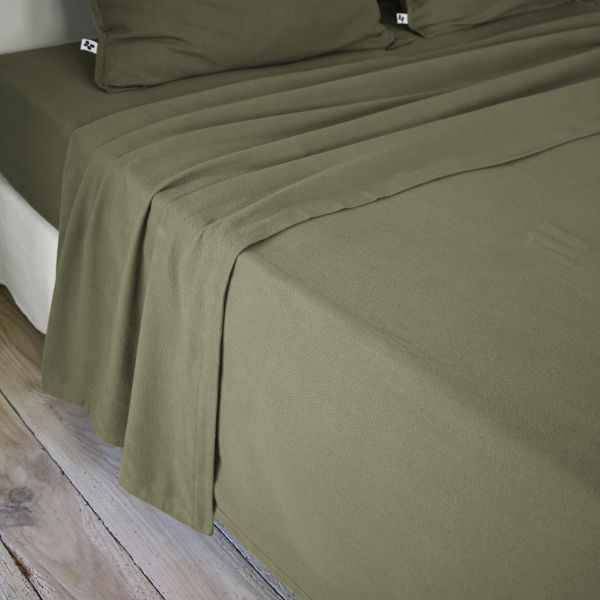 Drap plat 240x300 cm Flanelle unie CANDICE Romarin