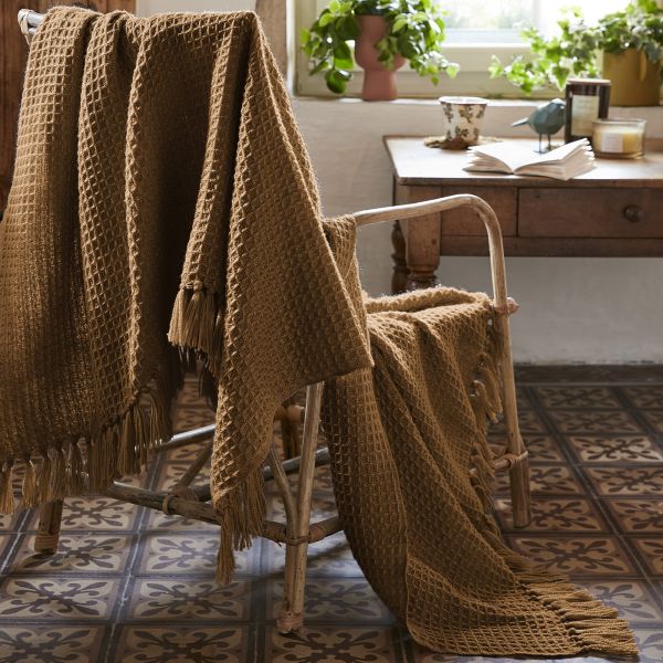 Plaid à franges 180x220 cm RPET GABIN Camel