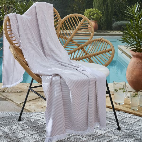 Fouta avec franges 95x180 cm Coton tissé teint + éponge NAËL Sable