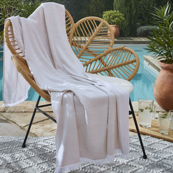 Fouta avec franges 95x180 cm Coton tissé teint + éponge NAËL Corail
