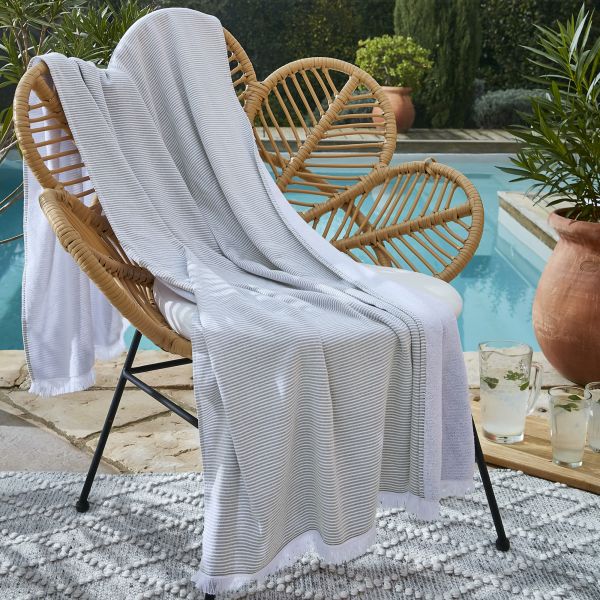Fouta avec franges 95x180 cm Coton tissé teint + éponge NAËL Nénuphar