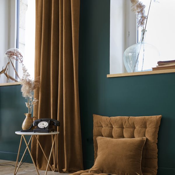 Rideau ajustable + 8 anneaux pince 140x270 cm Velours de coton CÉSAR Camel