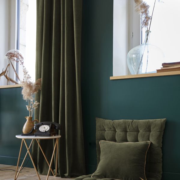 Rideau ajustable + 8 anneaux pince 140x270 cm Velours de coton CÉSAR Thym