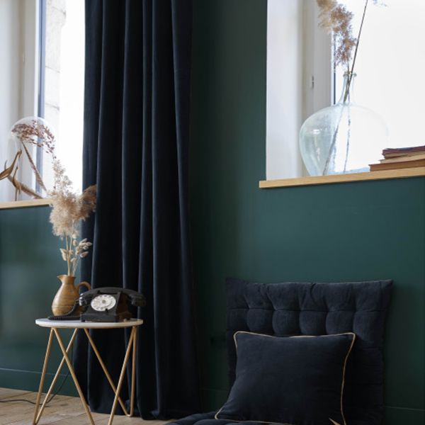 Rideau ajustable + 8 anneaux pince 140x270 cm Velours de coton CÉSAR Minuit