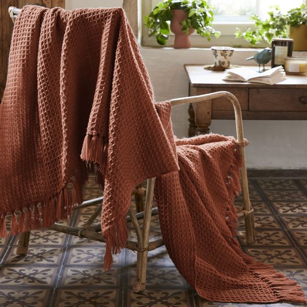 Plaid à franges 180x220 cm RPET GABIN Terracotta