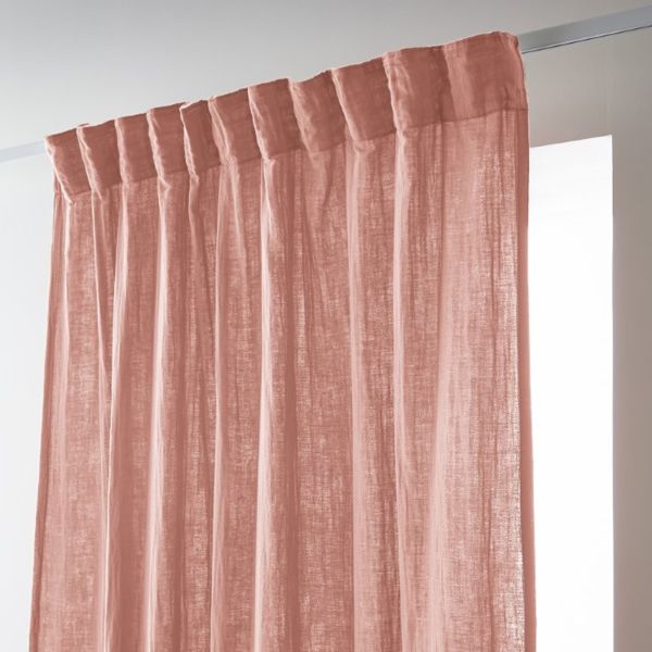 Rideau galon fronceur 140x240 cm Gaze de coton unie GAÏA Rose pêche