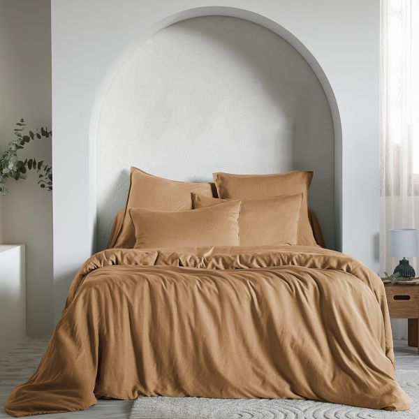 Housse de couette 260x240 cm Lyocell uni LYSANDRE Camel