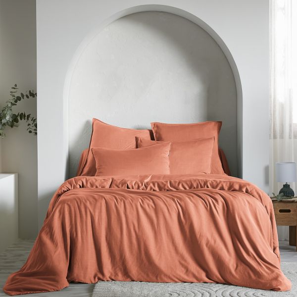 Housse de couette 260x240 cm Lyocell uni LYSANDRE Terracotta