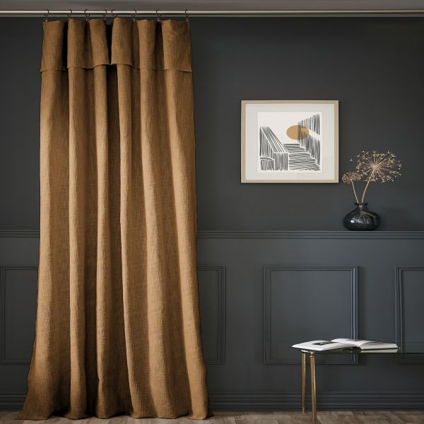 Rideau ajustable + 8 anneaux pince 140x270 cm Slub SIXTINE Camel