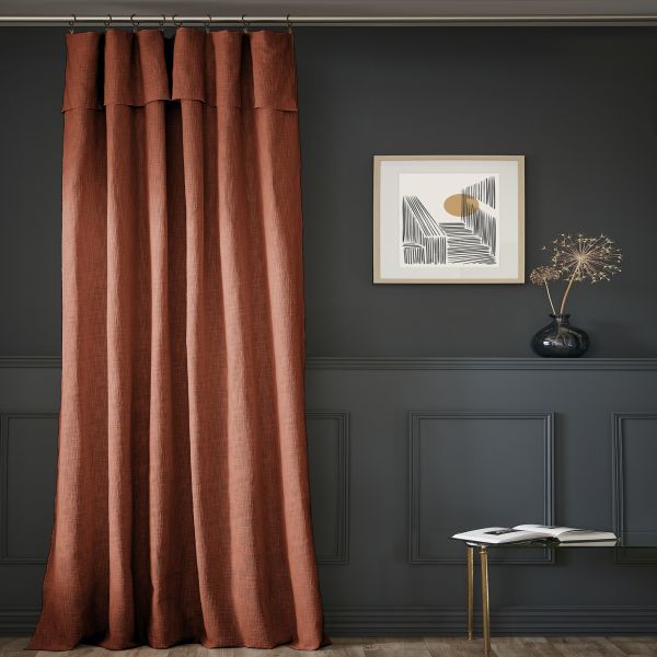 Rideau ajustable + 8 anneaux pince 140x270 cm Slub SIXTINE Terracotta