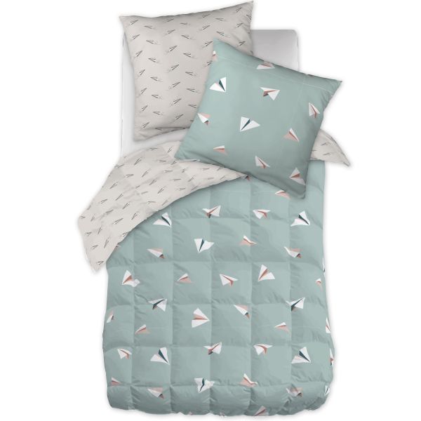Couette imprimée 140x200 cm + 1 taie d'oreiller 60x60 cm Coton imprimé PETITS PAPIERS