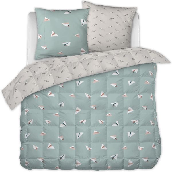 Couette imprimée 240x220 cm + 2 taies d'oreiller 60x60 cm Coton imprimé PETITS PAPIERS