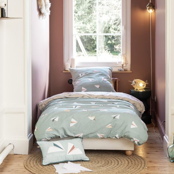 Parure de lit (Housse de couette + 2 Taies d'oreiller) 200x200 cm Coton imprimé PETITS PAPIERS