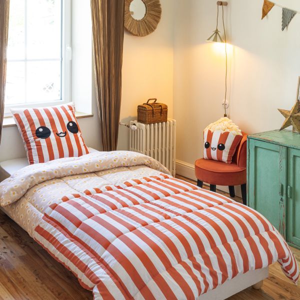 Parure de lit (Housse de couette + 1 Taie d'oreiller) 140x200 cm Coton imprimé FRESH POPCORN