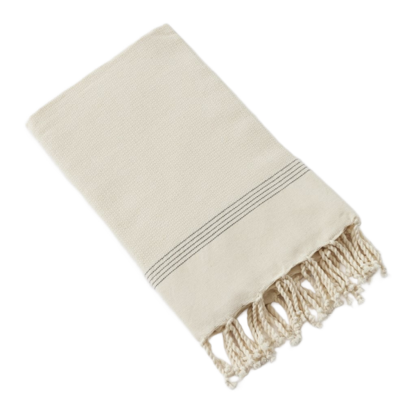 Fouta avec franges 100x200 cm Coton tissé teint ULYSSE Ecume