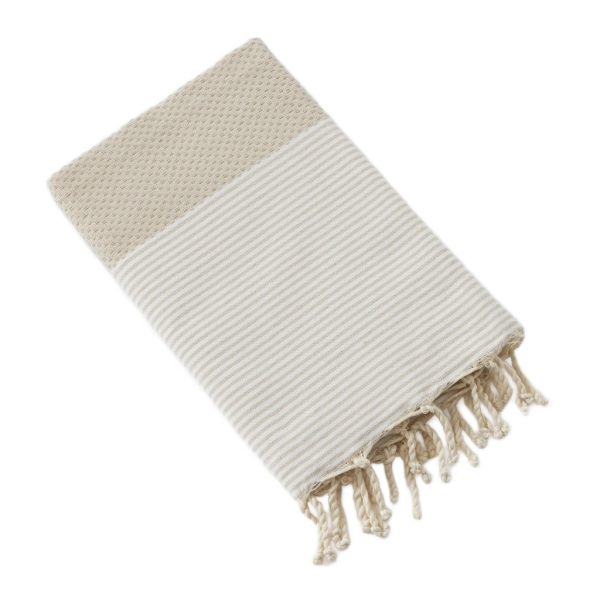 Fouta avec franges 100x200 cm Coton tissé teint MARIN Ficelle