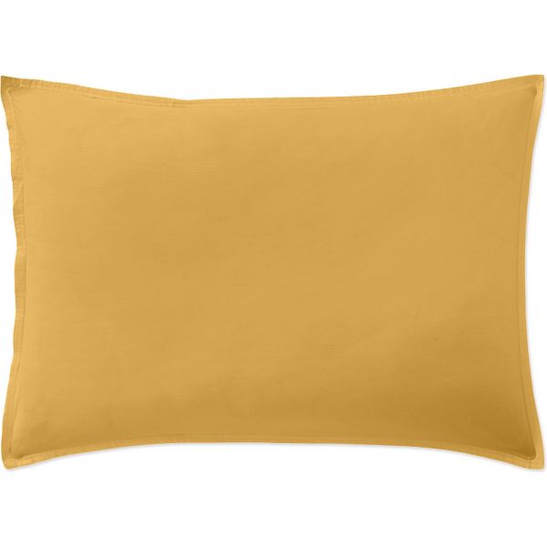 Taie d'oreiller 50x70 cm Percale de Coton Lavé Jaune Moutarde