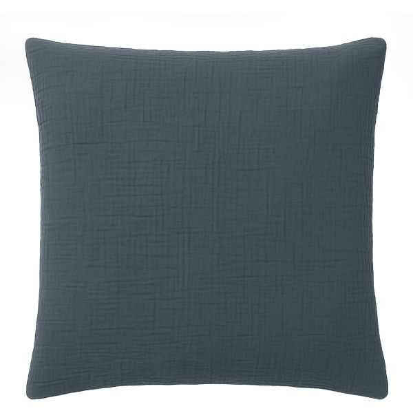Taie d'oreiller 65x65 cm Gaze de Coton Lavé Bleu Pétrole