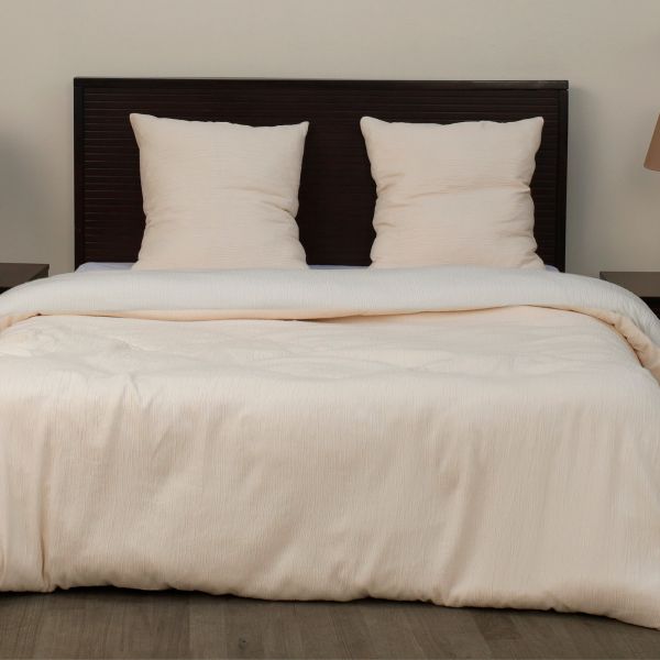 Parure de lit 240x260 cm Gaze de Microfibre Ecru Naturel – Blanc