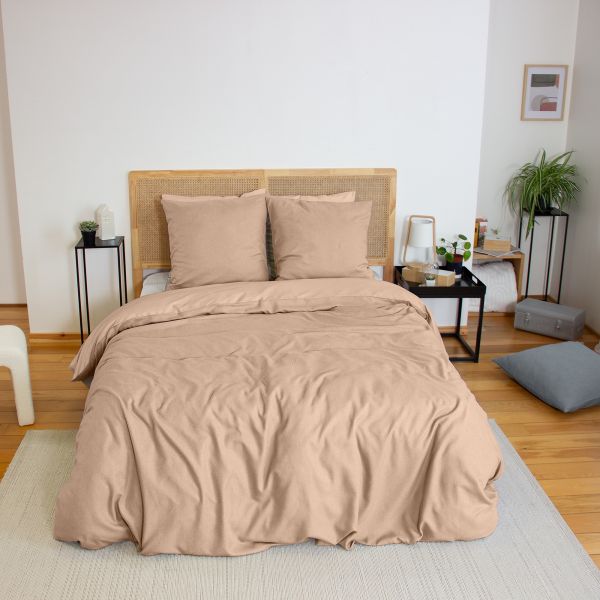 Parure de lit 220x240 cm Microfibre effet flanelle Grège