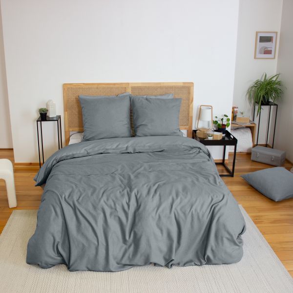 Parure de lit 220x240 cm Microfibre effet flanelle Ardoise