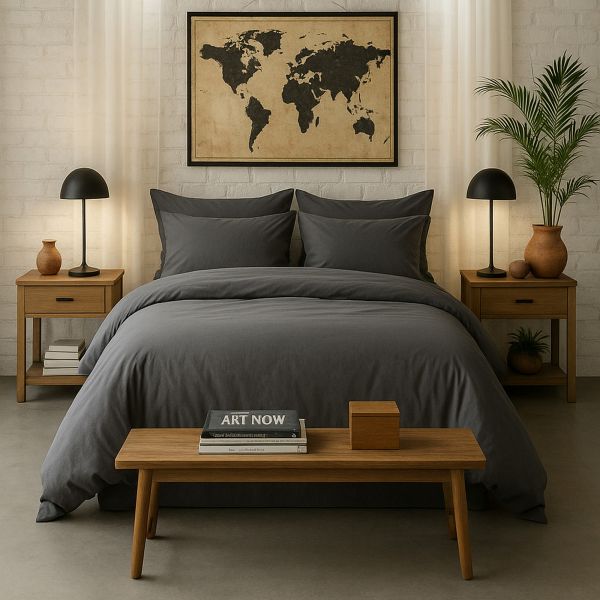 Housse de couette 240x260 cm Percale de Coton Lavé Gris Magnet